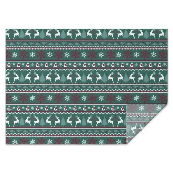 Green Christmas Reindeer and Snowflake Pattern Rectangle Tablecloth 60"x84",Waterproof Polyester Rectangle Table Cloth, Wipeable Spillproof Polyester Tablecloth for Dining, Camping, Indoor and Outdoor