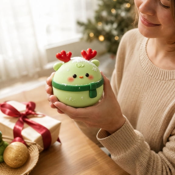 Green Christmas Reindeer Squishy Fidget Toys, Round Deer Slow Rising Christmas Squishies, Holiday Deer Squeeze Toys for Kids Adults