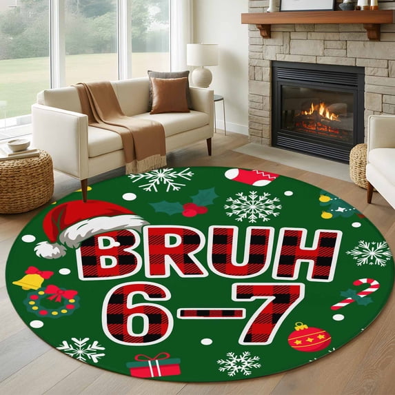 Green Christmas Round Area Rug 8Ft Washable Large Circle Rugs for ...