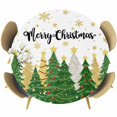 thumbnail image 1 of Green Christmas Round Tablecloth, Fitted Table Cover with Elastic for 36"-44" Round Tables, Xmas Tree Snowflake Stars Winter Table Cloth Outdoor Indoor Dinning Party Waterproof Tablecloths, 1 of 7