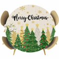 thumbnail image 1 of Green Christmas Round Tablecloth, Fitted Table Cover with Elastic for 55"-60" Round Tables, Xmas Tree Snowflake Stars Winter Rustic Table Cloth Outdoor Indoor Dinning Party Waterproof Tablecloths, 1 of 7