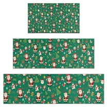 Green Christmas Santa and Icon Pattern Kitchen Rugs Sets Of 3,Kitchen Runner Rugs Non Skid Washable,Decorative Kitchen Floor Mats for Kitchen,Sink,Laundry,17"x30"  17"x47"   17"x59"