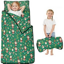 Green Christmas Santa and Icon Pattern Toddler Nap Mats for Kids Preschool,50"x20" Sleeping Mat Bag or Kids,Toddler Sleeping Bag,Toddler Nap Mat or Daycare