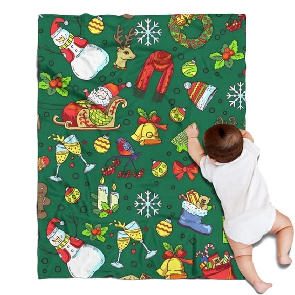 Green Christmas Santa and Snowman Pattern Blanket,Comfortable Soft Flannel Throw Blanket,All Season,Warm Lightweight Blankets for Sofa Bed Couch Living Room Chair,30"x40"