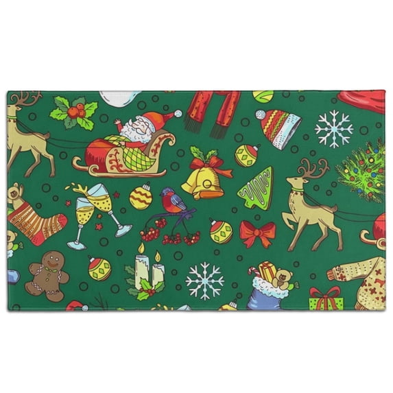 Green Christmas Santa and Snowman Pattern Door Rugs,Washable Non Slip Door Mats Indoor,Decorative Door Mats,Entry Mat Indoor for Entrance,Bedroom,Kitchen,Bathroom,17"x30"