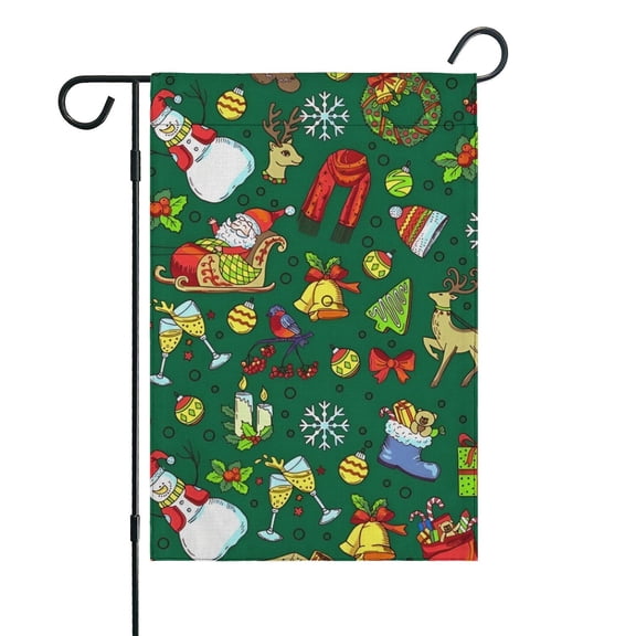 Green Christmas Santa and Snowman Pattern Fall Garden Flags 12.5"x18" Double Side,Small Yard Flags for Outside,Outdoor Fall Decor,Autumn Funny Garden Flag Yard Decoration