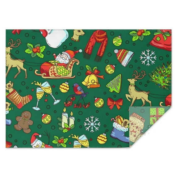 Green Christmas Santa and Snowman Pattern Rectangle Tablecloth 60"x84",Waterproof Polyester Rectangle Table Cloth, Wipeable Spillproof Polyester Tablecloth for Dining, Camping, Indoor and Outdoor