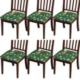 thumbnail image 1 of Green Christmas Santa and Snowman Seat Covers for Dining Room Chairs Set Of 6,Stretch Printed Washable Chair Seat Cover with Elastic Ties and Button,Removable Waterproof Couch Cushion Covers, 1 of 6