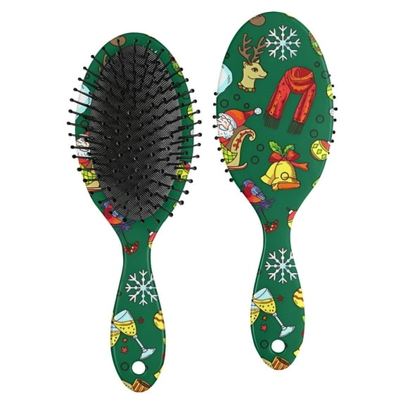 Green Christmas Santa and Snowman Pattern Hair Brush,Girls Detangling Hair Brush,Glide Through Tangles with Ease for Wet & Dry Hair,8.8"X2.8"