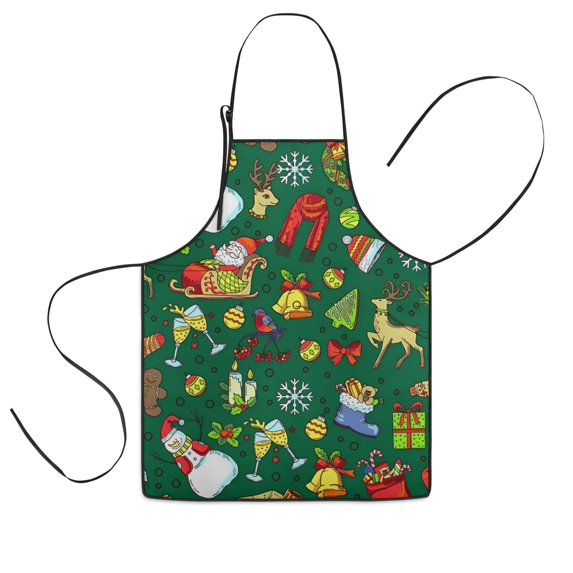 Green Christmas Santa and Snowman Pattern Kids Aprons for Girls and Boys,Adjustable Neck Strap Toddler Aprons for Kids Cooking Baking