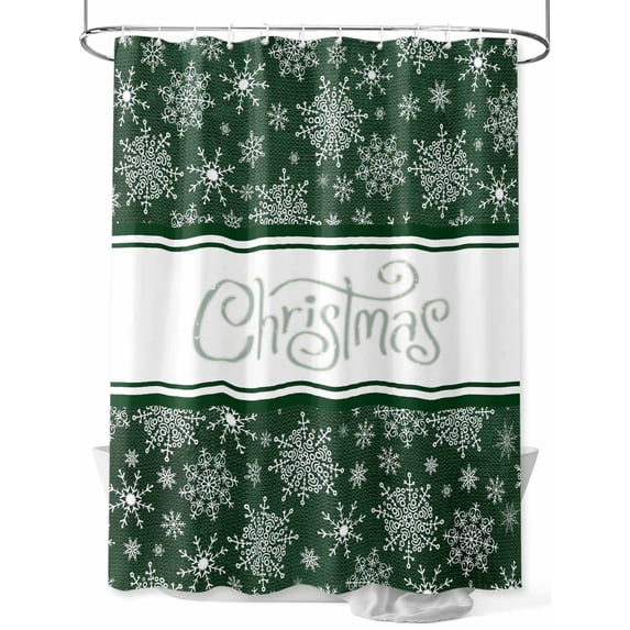 Green Christmas Snowflake Extra Long Shower Curtain Set, Waterproof Shower Curtains for Bathroom, Xmas Snowflake Winter Striped Washable Fabric Cloth Bath Curtain for Bathtub with Hooks 72x96 Inches
