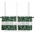 thumbnail image 1 of Green Christmas Snowflake Kitchen Curtain 2 Panels Tiers Curtains 36 Inch Length, Xmas Snowflake Winter Striped Curtains Rod Pocket Curtains Window Drapes Treatment Window Cafe Curtains, 1 of 5