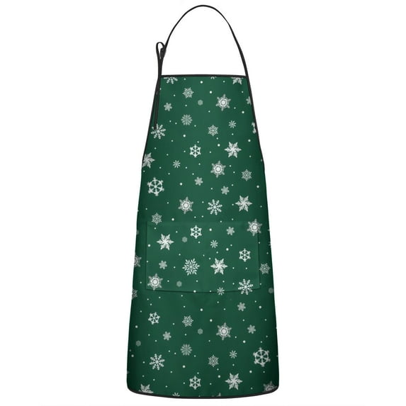 Green Christmas Snowflake Pattern Apron-Garden Aprons for Women with Pockets-Cotton Linen Waterproof Kitchen Cooking Gardening Aprons Adjustable for Kitchen,Cooking,BBQ and Salon 33"x27"