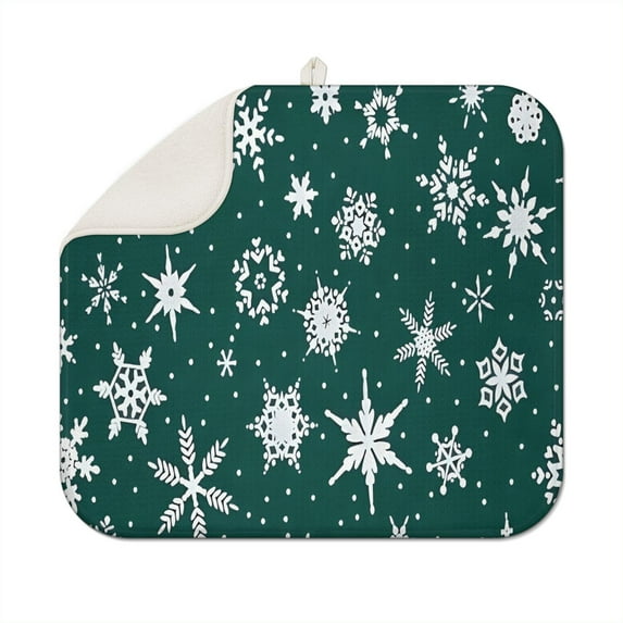 Green Christmas Snowflake Pattern Dish Drying Mat for Kitchen 1 Pack, Ultra Absorbent Microfiber Dishes Drainer Mats,16x18in(41x46cm)