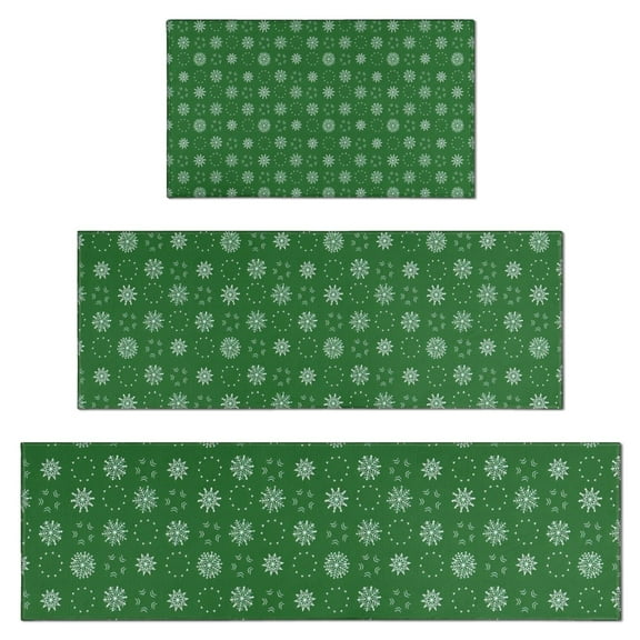 Green Christmas Snowflake Pattern Kitchen Rugs Sets Of 3,Kitchen Runner Rugs Non Skid Washable,Decorative Kitchen Floor Mats for Kitchen,Sink,Laundry,17"x30"+ 17"x47" + 17"x59"