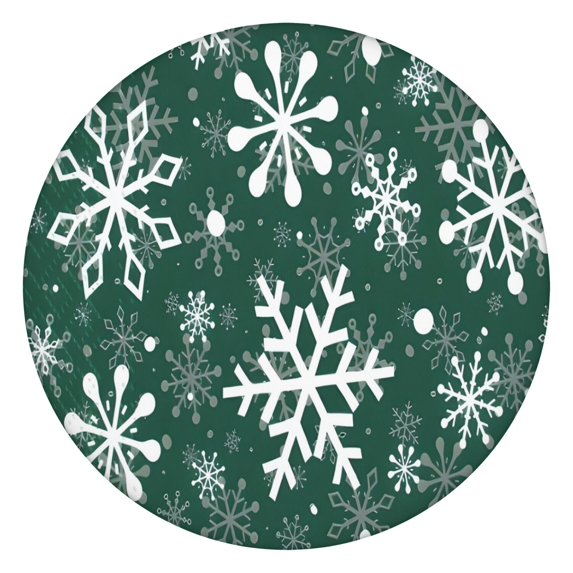 Green Christmas Snowflake Pattern Round Fitted Tablecloth with Elastic Edge,Dining Table Cover Waterproof,Outdoor Round Tablecloth for Camping,Dining,Indoor and Outdoor