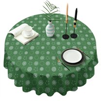 Green Christmas Snowflake Pattern Round Tablecloth 60"x60",Wrinkle Wipeable Table Cloth for Kitchen Dining Room Picnic Patio Party