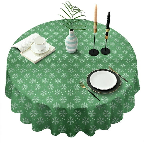 Green Christmas Snowflake Pattern Round Tablecloth 60"x60",Wrinkle Wipeable Table Cloth for Kitchen Dining Room Picnic Patio Party