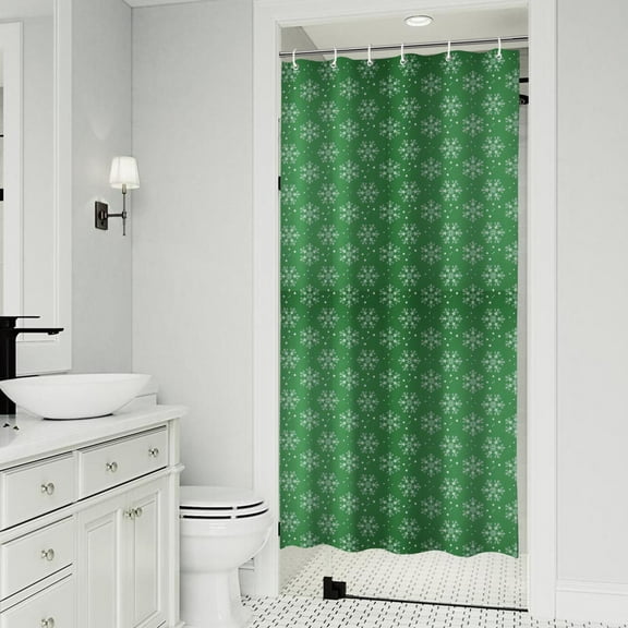Green Christmas Snowflake Pattern Shower Curtain 36"x72" ,Bathroom Decorative Shower Curtains Set with 12 Hooks,Modern Waterproof Washable Shower Curtain
