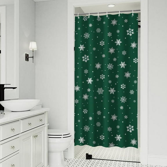 Green Christmas Snowflake Pattern Shower Curtain 36"x72" ,Bathroom Decorative Shower Curtains Set with 12 Hooks,Modern Waterproof Washable Shower Curtain