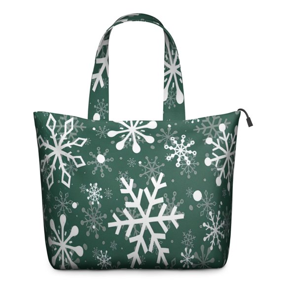 Green Christmas Snowflake Pattern Travel Tote Bags for Women Carry On,Large Weekender Bags for Women Travel,Multi Functional Duffle Bag for Work,Shopping,Sports