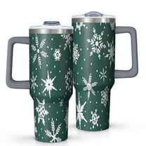 Green Christmas Snowflake Pattern Tumbler with Handle and Lid,40oz Double Wall Vacuum Insulated Tumbler,Cups Gift for Women and Men