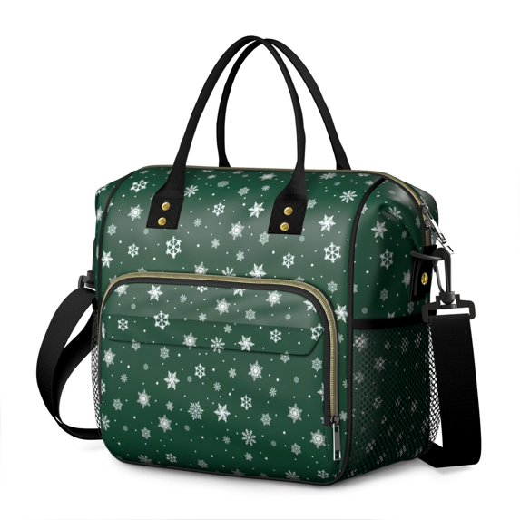 Green Christmas Snowflake Pattern Womens Lunch Box for Work,Insulated Large Lunch Bag for Tween and Teen,Loncheras Para Mujer,Leakproof Adult Lunch Bag for Work,Beach,Travel,Picnic,Camping