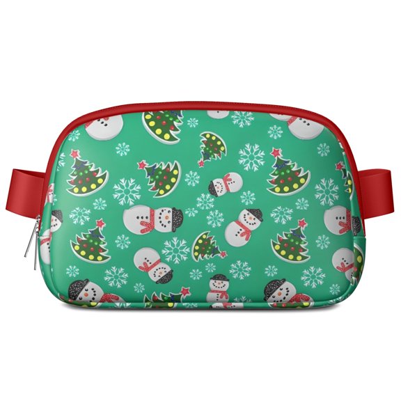 Green Christmas Snowman Pattern Cute Fanny Packs for Women,Travel Waterproof Crossbody Fanny Bags Waist Purse for Women Anti Theft Adjustable Strap for Running Travel Cycling
