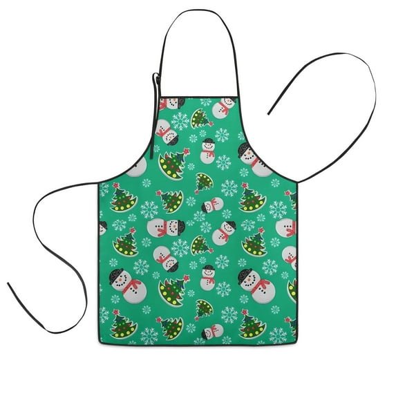 Green Christmas Snowman Pattern Kids Aprons for Girls and Boys,Adjustable Neck Strap Toddler Aprons for Kids Cooking Baking