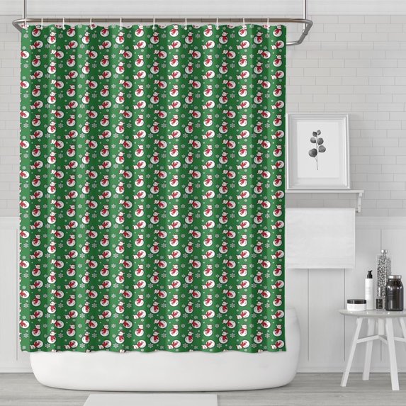 Green Christmas Snowman Pattern Shower Curtain 72"x84" ,Bathroom Decorative Shower Curtains Set with 12 Hooks,Modern Waterproof Washable Shower Curtain