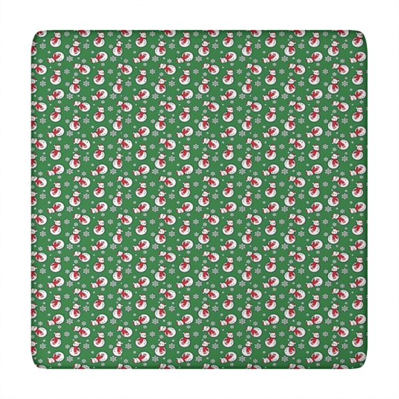 Green Christmas Snowman Pattern Square Fitted Tablecloth with Elastic Edge,Square Table Cover,Washable Elastic Table Cover for Home Kitchen Party Decor 34"x34"