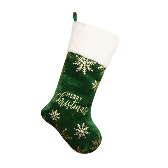 Green Christmas Stocking Gold Stamping Polyester 49X28Cm Embroidered Design For Holiday Decoration Gift Bag Festive Decor