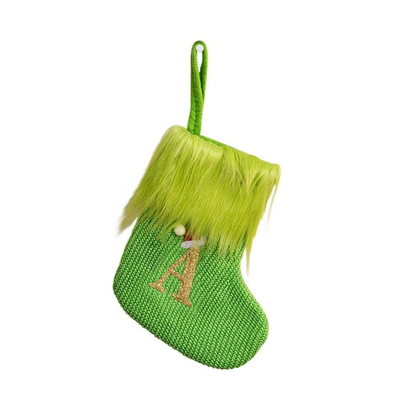 Green Christmas Stockings,Green Knitted Cloth With Faux Fur Hanging Stocking,Green Xmas Stocking,Treat Bag Candy Pouch Holder,Candy Socks Knitted Christmas Socks For Fireplace Gift