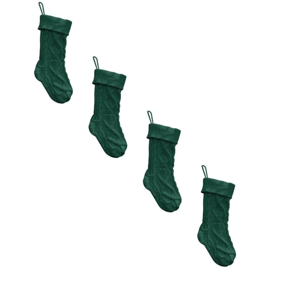 Green Christmas Stockings Set Of 4, 18 Inch Knitted Cable Knit Stocking With Soft Fabric, Holiday Gift Bag For Fireplace Mantel Home Decor