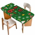 thumbnail image 1 of Green Christmas Table Cloths for 3 Foot Rectangle Tables, Xmas Snowman Snowflakes Gifts Boxes Winter Patio Waterproof Elastic Fitted Tablecloths, Washable Rectangular Table Cover for Camping, 1 of 8