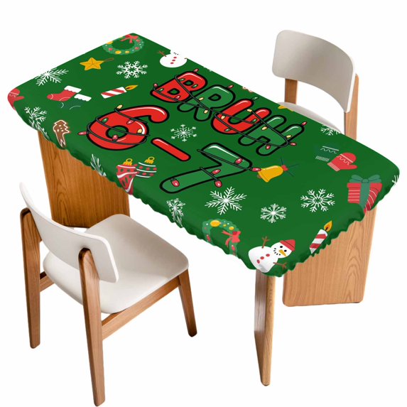 Green Christmas Table Cloths for 3 Foot Rectangle Tables, Xmas Snowman Snowflakes Gifts Boxes Winter Patio Waterproof Elastic Fitted Tablecloths, Washable Rectangular Table Cover for Camping