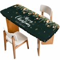 thumbnail image 1 of Green Christmas Table Cloths for 8 Foot Rectangle Tables, Xmas Botanical Ball Bell Patio Waterproof Elastic Fitted Tablecloths, Washable Rectangular Table Cover for Camping, 1 of 8