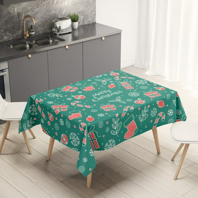 Green Christmas Themed Printed Tablecloth Waterproof and Oil Resistant