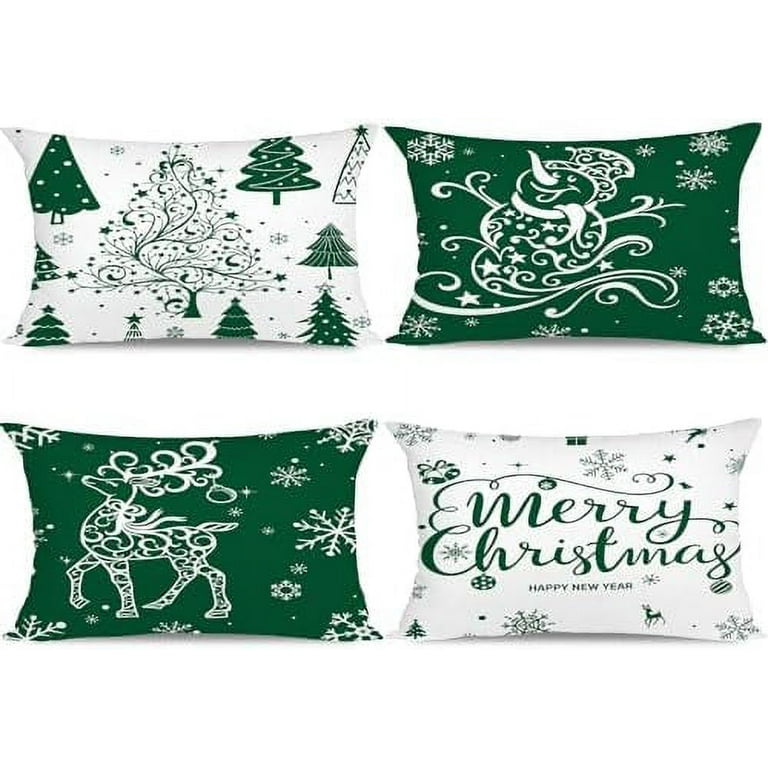 Green Christmas Throw Pillow Covers 22x22 Set of 4 Christmas Decoration Trees Deer Snowman Merry Christmas Decorative Holiday Farmhouse Pillow Covers for Holiday Christmas Decoration Walmart