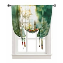 Green Christmas Tie Up Curtains for Window, Snwoflake Xmas Tree Watercolor Thermal Insulted Balloon Shade Adjustable Rod Pocket Curtains Valance Panels for Kitchen Bathroom Café 42 x 54