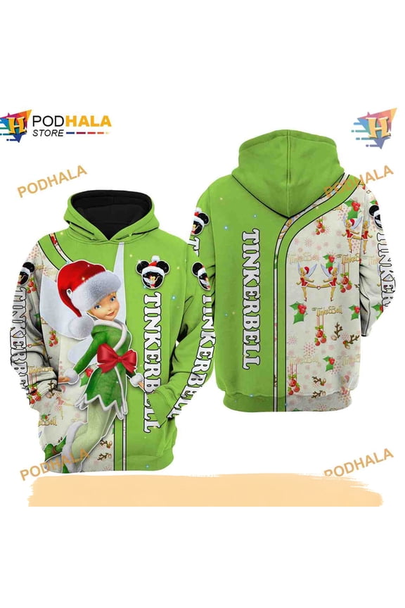 Green Christmas Tinker Bell Disney 3D Hoodie, Trending Gifts