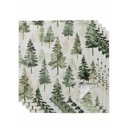 Green Christmas Tree Cloth Napkins Set of 4, Watercolor Xmas Tree Rustic Washable Reusable Dinner Cocktail Napkin for Kitchen Party Wedding Banquet Holiday Baby Shower Table Decor