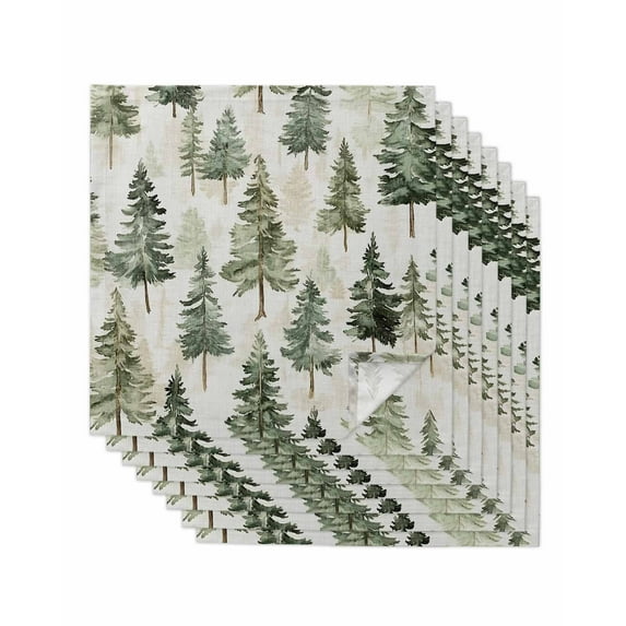 Green Christmas Tree Cloth Napkins Set of 8, Watercolor Xmas Tree Rustic Washable Reusable Dinner Cocktail Napkin for Kitchen Party Wedding Banquet Holiday Baby Shower Table Decor