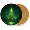 thumbnail image 1 of Green Christmas Tree Coasters Absorbent Moisture Non-Slip Drink Coaster Ceramic Stone with Cork Base Desktop Protection, 2PCS, 1 of 6
