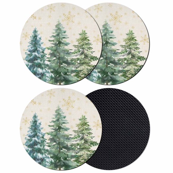 Green Christmas Tree Coasters Set of 4, Absorbent Coasters for Drinks, Green Xmas Tree Snowflake Rustic Coaster for Desk Coffee Table Protection, Home Decor House Warming Gifts 4"