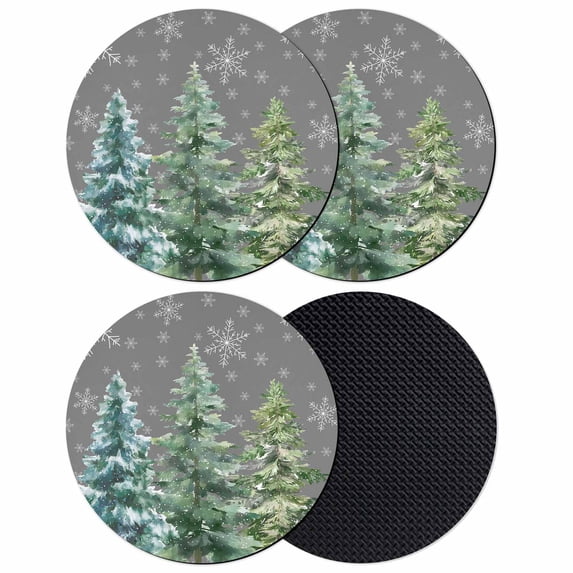 Green Christmas Tree Coasters Set of 4, Absorbent Coasters for Drinks, Winter Snowflakes Grey Watercolor Pine Coaster for Desk Coffee Table Protection, Home Decor House Warming Gifts 4"