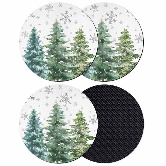 Green Christmas Tree Coasters Set of 4, Absorbent Coasters for Drinks, Xmas Tree Grey Snowflake Coaster for Desk Coffee Table Protection, Home Decor House Warming Gifts 4"