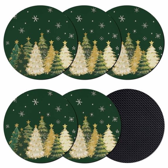 Green Christmas Tree Coasters Set of 6, Absorbent Coasters for Drinks, Xmas Tree Winter Snowflake Coaster for Desk Coffee Table Protection, Home Decor House Warming Gifts 4"