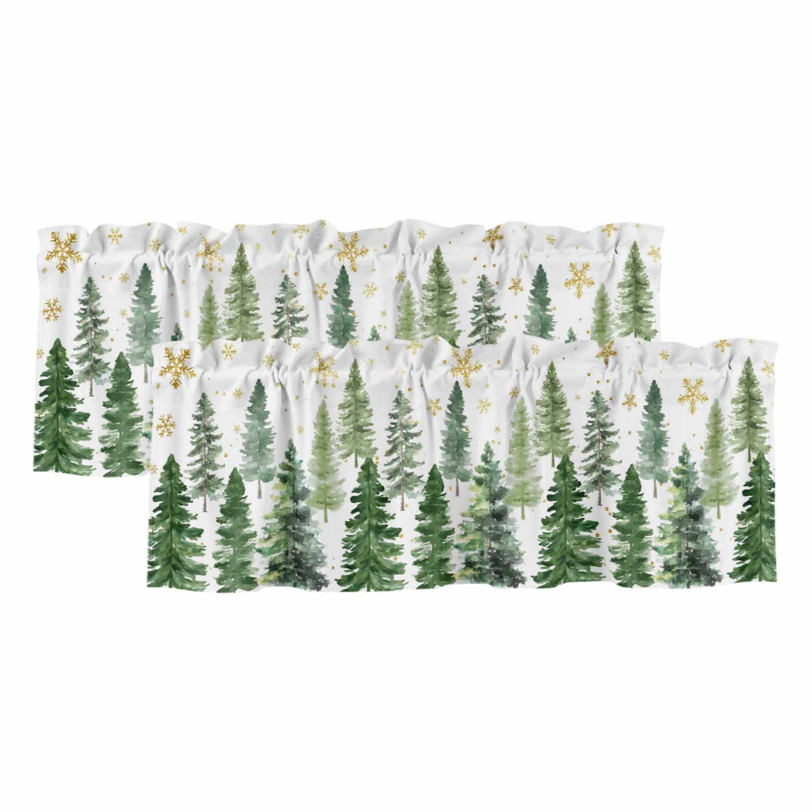 Green Christmas Tree Curtain Valances for Windows, Kitchen Valance ...