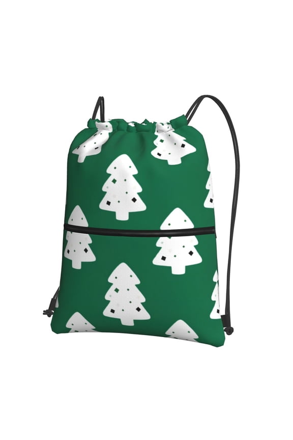 Green Christmas Tree Drawstring Backpack Bag Water Resistant Yoga Shopping Cinch Bag Sackpack For Men Women